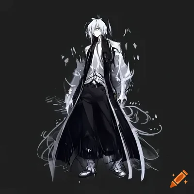 Black and white male anime character in a unique background concept on Craiyon