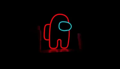 Red Neon Crewmate on Black HD Wallpaper