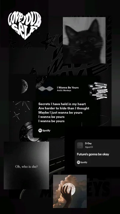 Dark Collage with Spotify Song Cards HD Phone Wallpaper