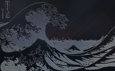 The Great Wave Embossed on Black HD Wallpaper
