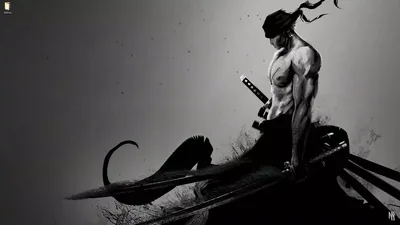 Live wallpaper Black and white Zoro from the anime Van Pease on VSThemes
