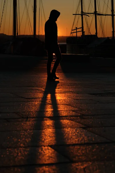 Silhouette Walking at Sunset on a Dock HD Phone Wallpaper
