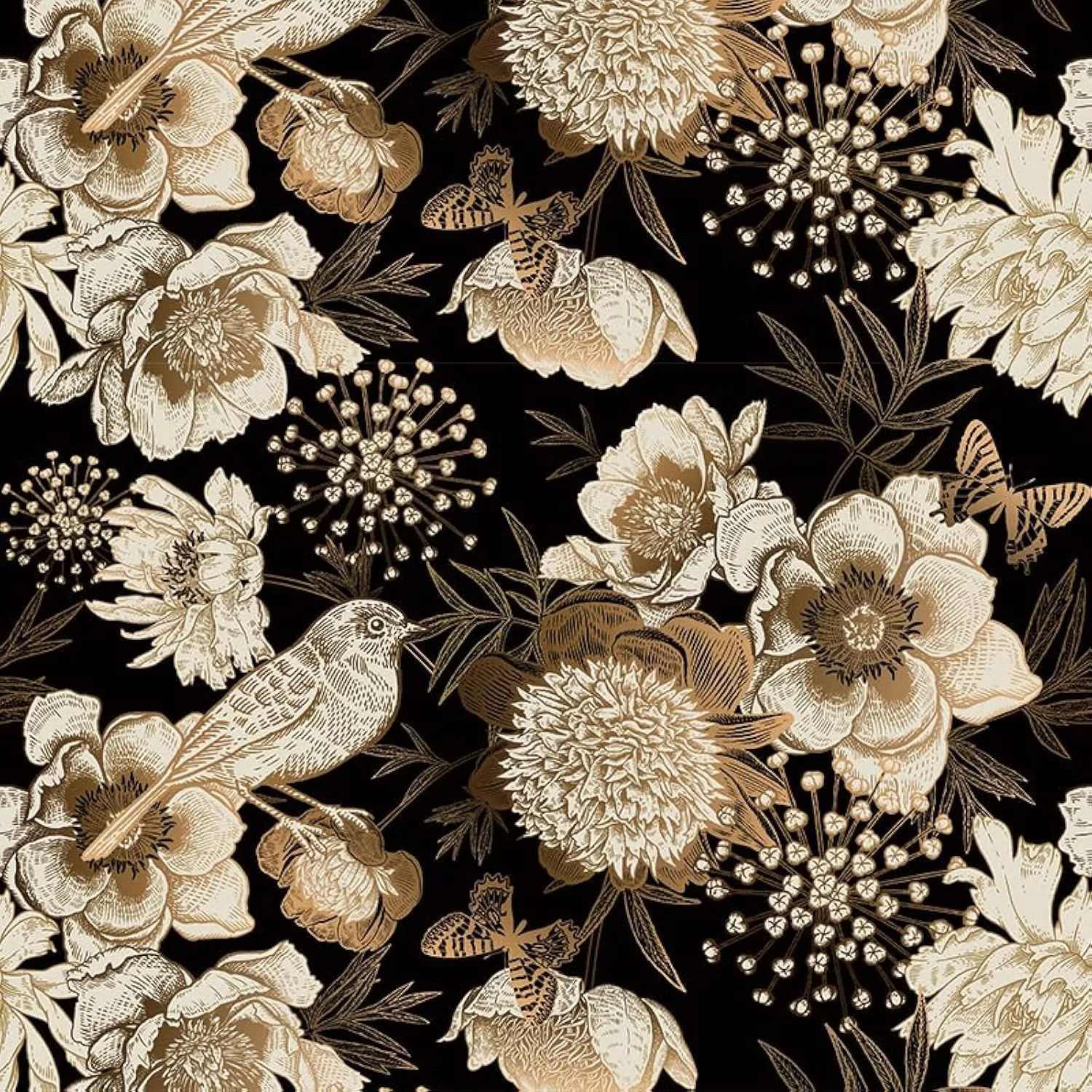 ReWallpaper Peel and Stick Wallpaper Black and Gold Vinyl Wrap for Furniture Pattern