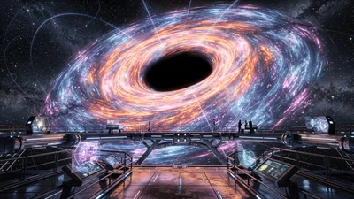 Space Station Under a Glowing Vortex HD Wallpaper