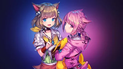Anime Catgirls on Dark Gradient HD Wallpaper