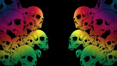 Mirrored Rainbow Skull Piles HD Wallpaper