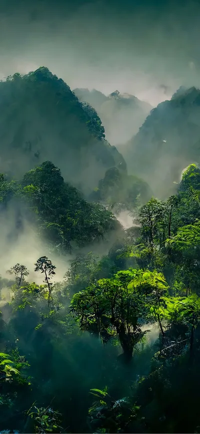 Rainforest Canopy in Morning Mist HD Phone Wallpaper