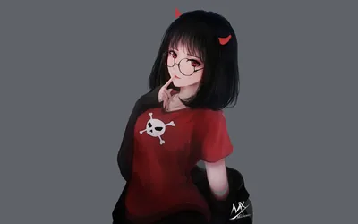 Anime Girl with Red Devil Horns HD Wallpaper