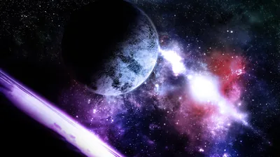 Grey Planet With a Purple Light Streak HD Wallpaper