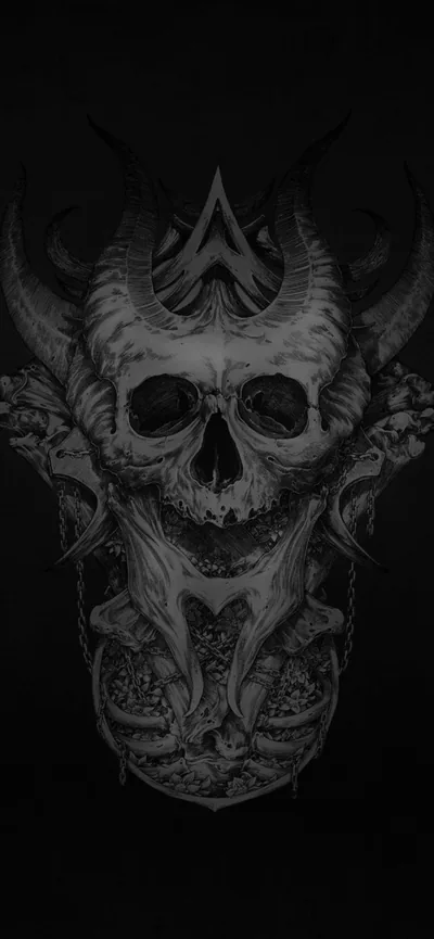 Horned Demon Skull in Pencil Grey HD Phone Wallpaper