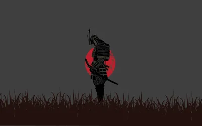 Samurai Silhouette Against a Red Sun HD Wallpaper
