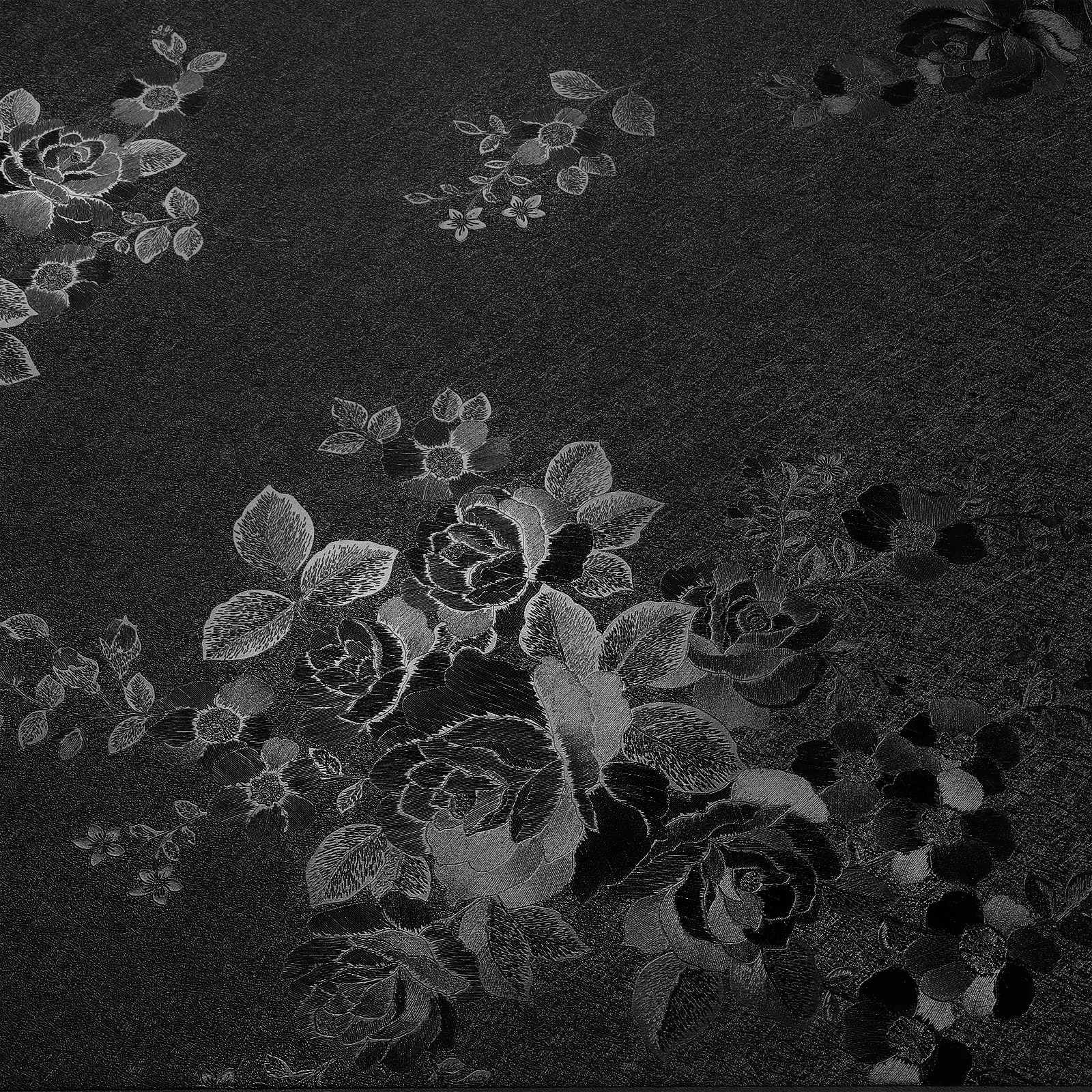 VEELIKE Black Wallpaper Peel and Stick Matte Textured Flower Wallpaper for Bedroom Bath