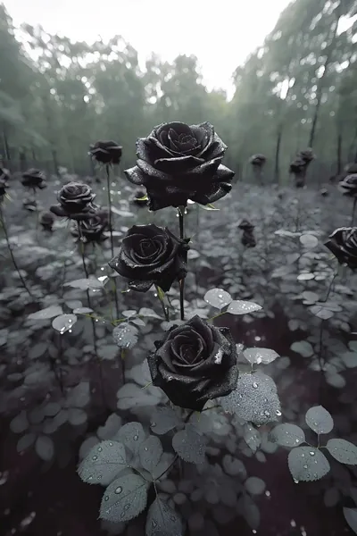 Black Roses in a Misty Forest HD Phone Wallpaper