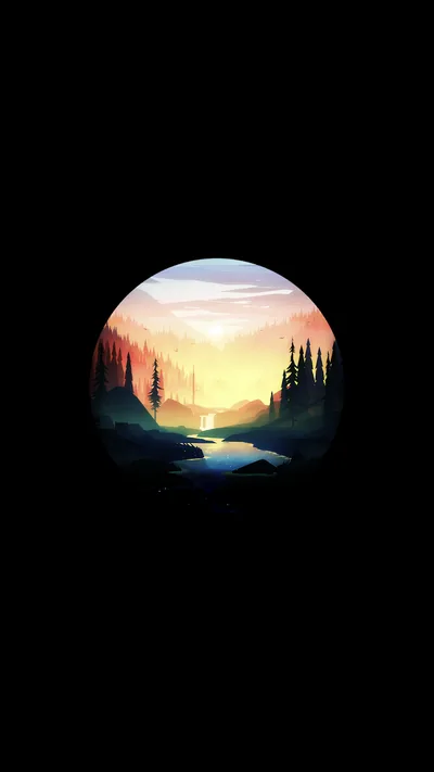 Circular Sunrise Landscape with Pines HD Phone Wallpaper