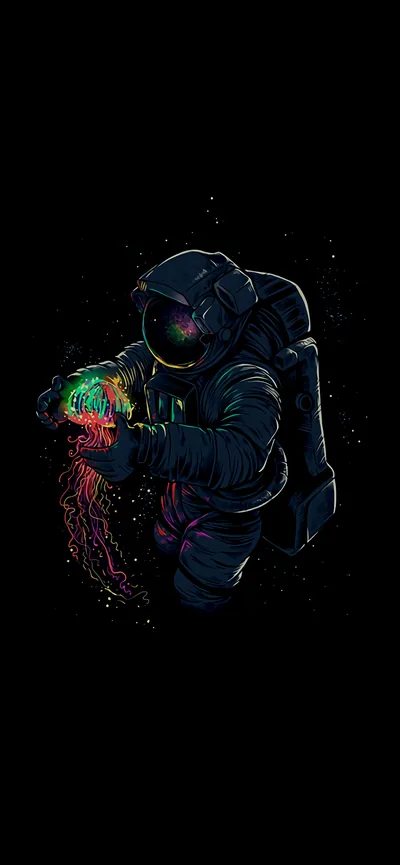 Astronaut Holding a Glowing Jellyfish HD Phone Wallpaper