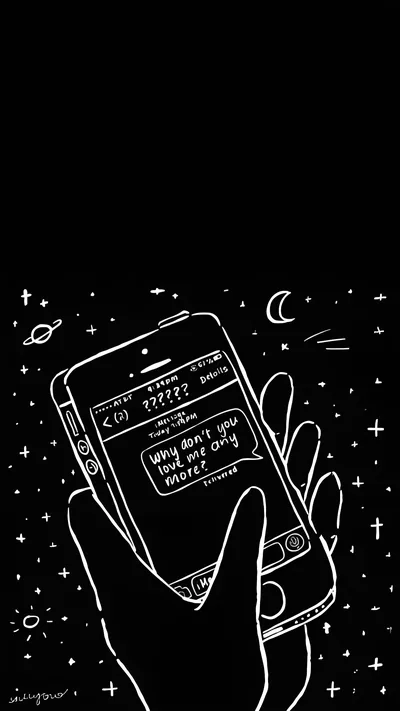 Line Drawing of a Hand Holding a Phone HD Wallpaper