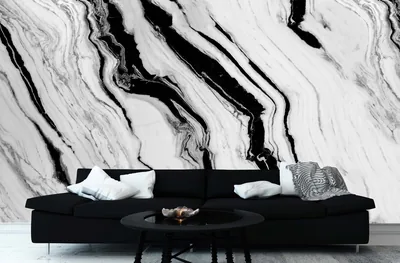 Black and White Marble Mural Living Room HD Wallpaper