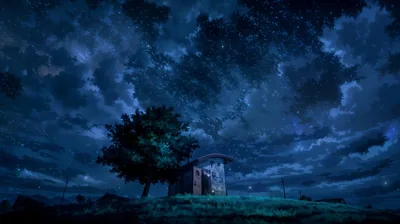 Small House on a Hill Under a Night Sky HD Wallpaper