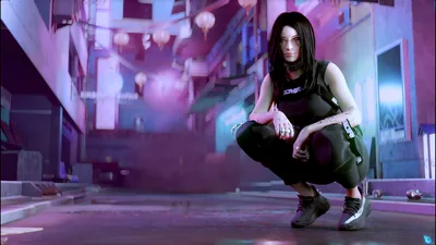 Girl Crouching in a Pink Alley HD Wallpaper