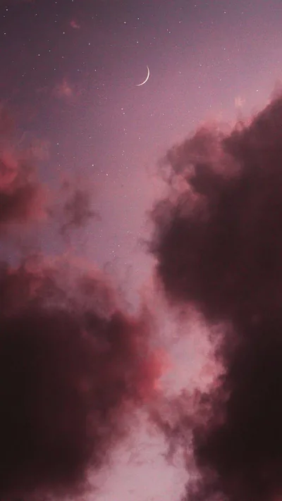 Rosy Clouds under a Slim Crescent HD Phone Wallpaper