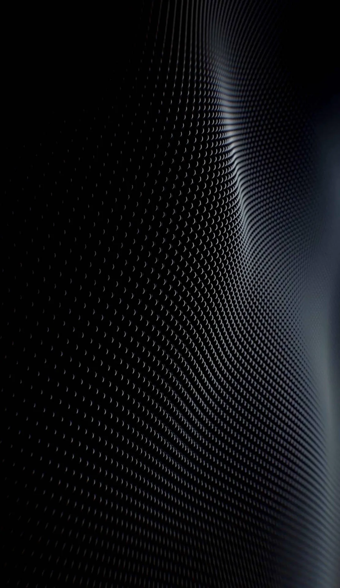 A dotted carbon surface ripples down this tall frame, highlights tracing the curves on the right while the left edge stays pure black for OLED.