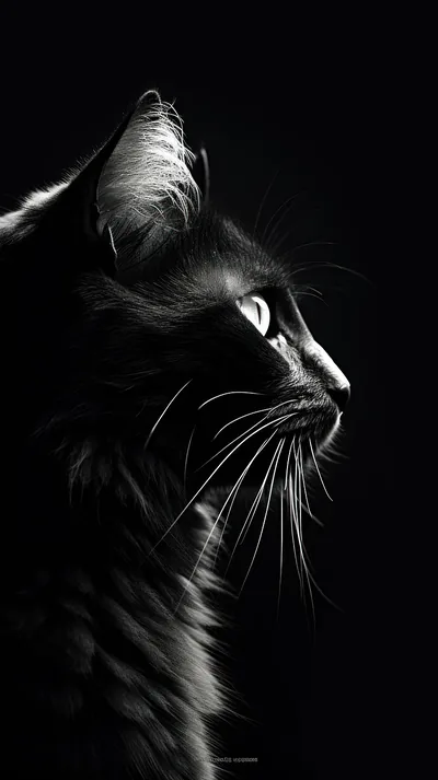 Fluffy Cat Profile in Monochrome HD Phone Wallpaper