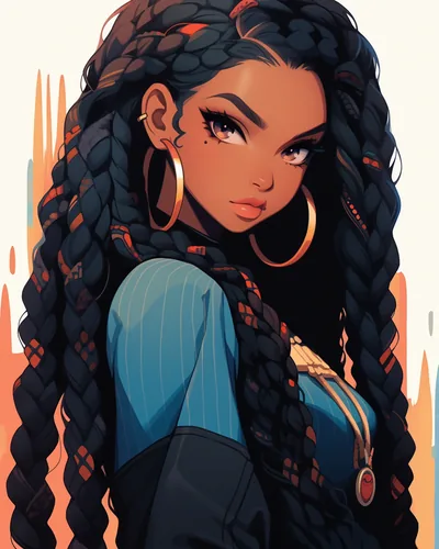 Anime Girl with Long Box Braids HD Phone Wallpaper
