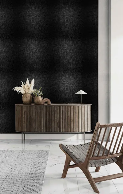 Embossed Black Leather Peel and Stick Wallpaper