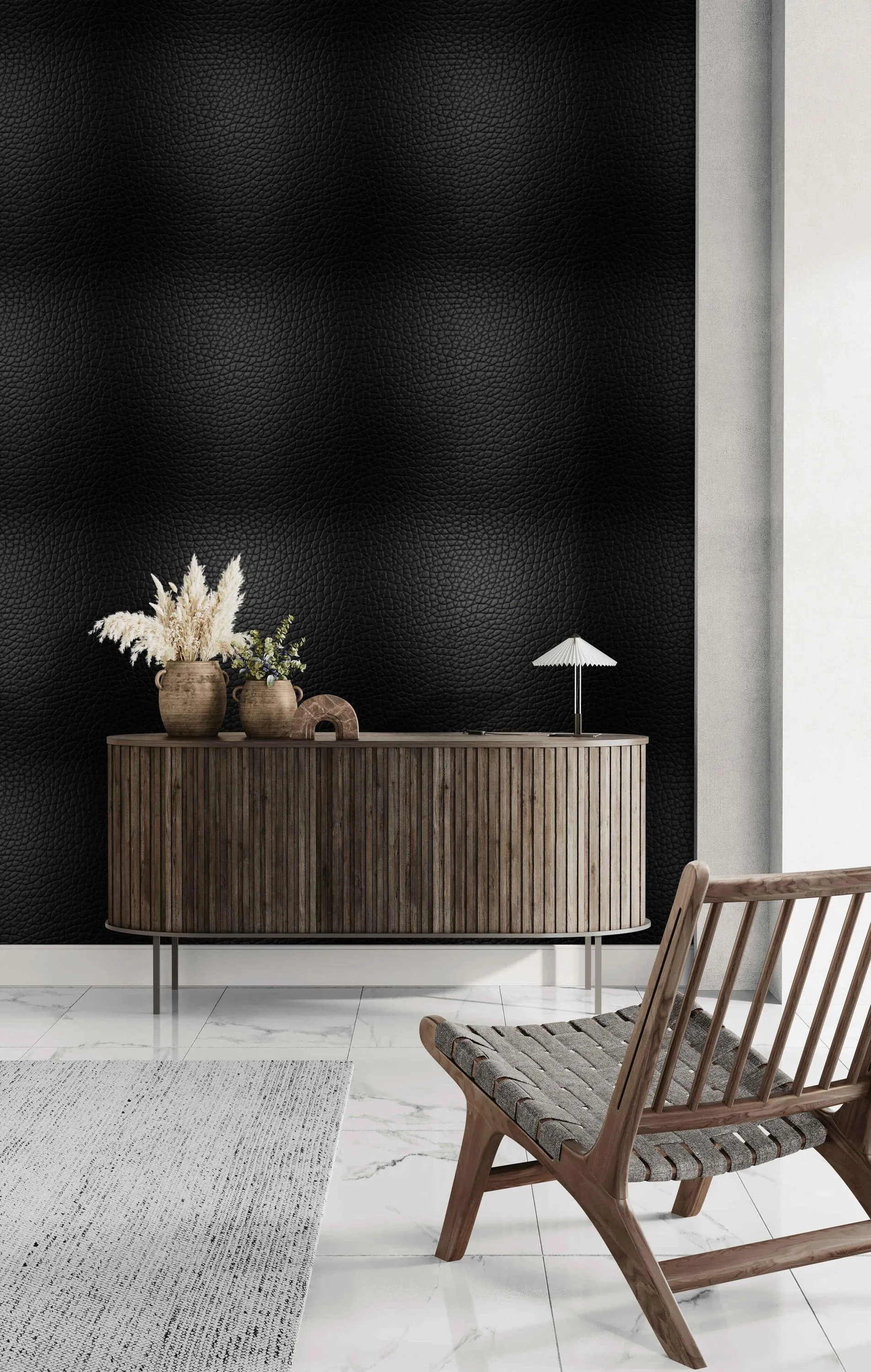 Embossed Black Leather Peel and Stick Wallpaper