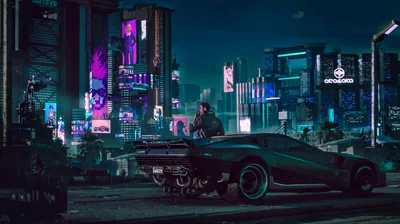 Muscle Car Parked at Night HD Wallpaper