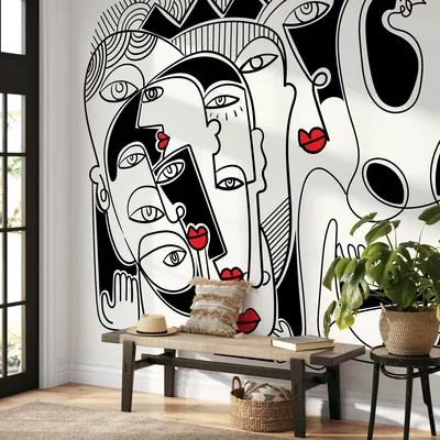 Modern Abstract Wallpaper in Black and Red on Black Peel and Stick D589