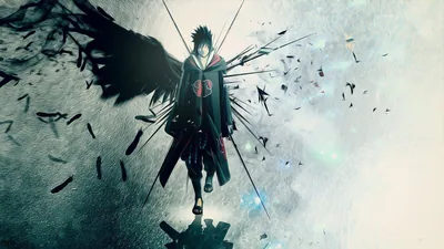 Sasuke with Black Feathered Wings HD Wallpaper