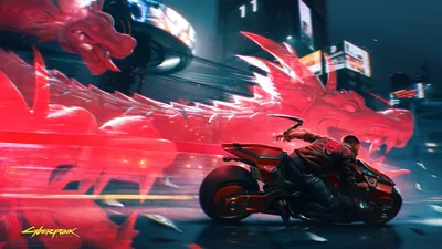 Red Dragon Chasing a Motorcycle Rider HD Wallpaper