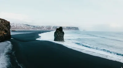 Black Sand Rocks Sea Water White Waves 4K HD Nature Wallpapers