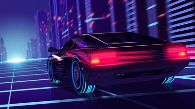 Black Sports Car on a Neon Highway HD Wallpaper