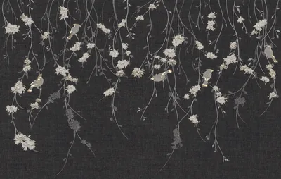 Beautiful Dark Black Flowers Birds Wallpaper Mural