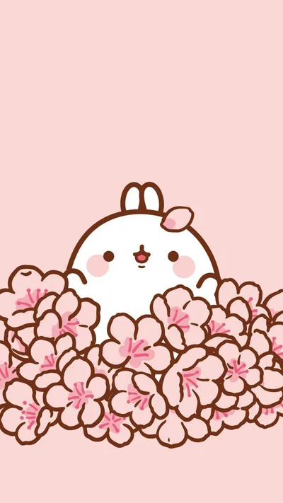 Cherry Blossom Pile with Molang HD Phone Wallpaper