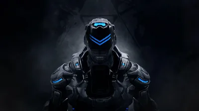 Armoured Figure with Blue Lights HD Wallpaper