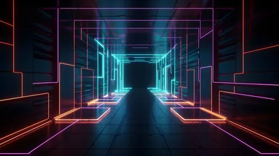 Neon Corridor in Orange and Teal HD Wallpaper