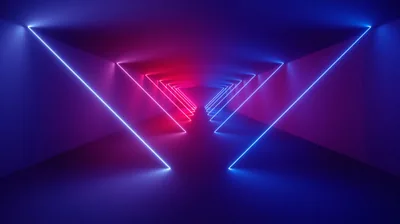 Red and Blue Neon Corridor HD Wallpaper