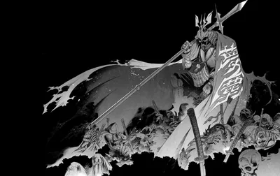 Warrior with Spear over Skulls HD Wallpaper