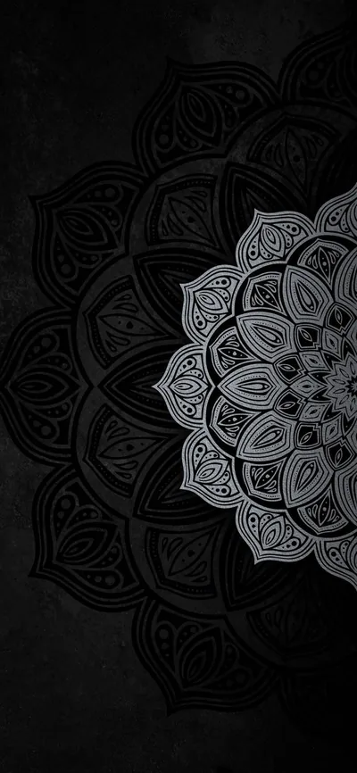 Silver Mandala on Black Texture HD Phone Wallpaper