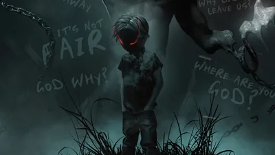 Boy in Rain with Writing on the Wall HD Wallpaper