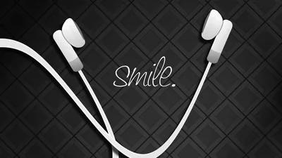 Earphones and Smile Lettering HD Wallpaper
