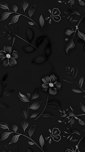 Grey Flowers and Vines on Black HD Phone Wallpaper