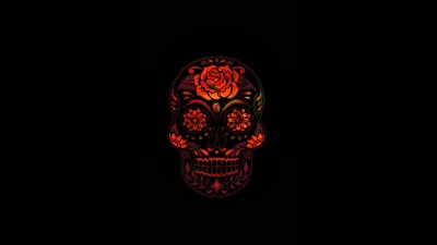 Red Sugar Skull on Black HD Wallpaper