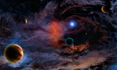 Planets Around a Blue Star HD Wallpaper