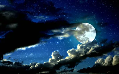 Full Moon in a Starry Blue Sky HD Wallpaper