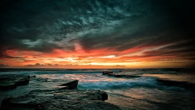 Rocky Coast at Sunset HD Wallpaper