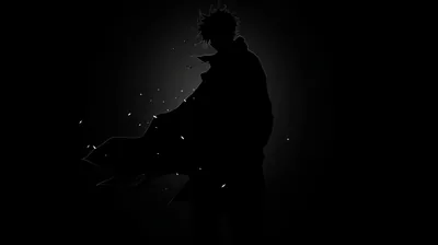 Silhouette with Falling Sparks in Near Black HD Wallpaper